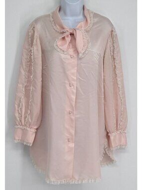 VTG Christian Dior Satin Blouse Lace Ruffle Coquette Whimsy Fairy Lux Victorian